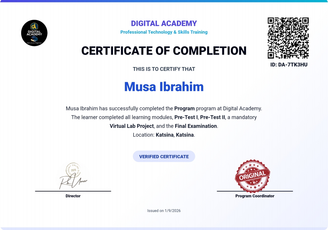 Online Digital Academy Certificate